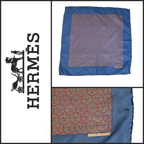 Hermes Blue & Red Geometric Print Small Silk Square Scarf - Picture 1 of 7
